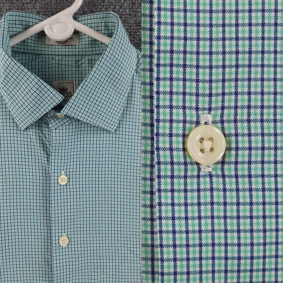 Peter Millar Medium Nylon Spandex Check Green Long Sleeve Button Up Crown Sport - Picture 1 of 16
